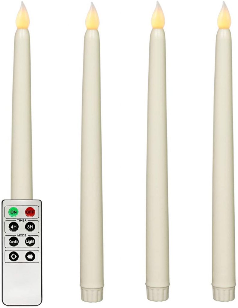 Ivory 10.8" Flameless Taper Candles with Timer - Set of 4