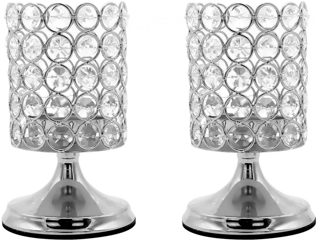 Vincidern Silver Crystal Candle Holders Decor - (Pack of 2)