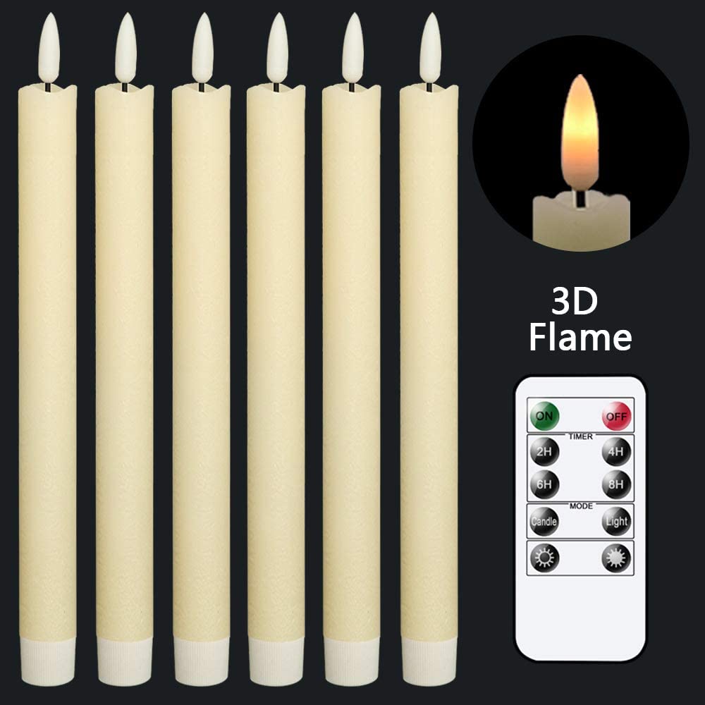 GenSwin Flameless Ivory Taper Candles Flickering (0.78 X 9.64)