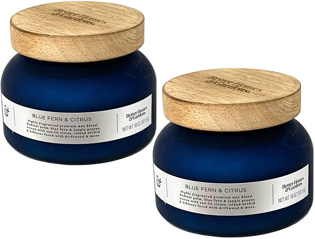 Better Homes and Gardens 18oz Scented Candle, Blue Fern and Citrus 2-Pack