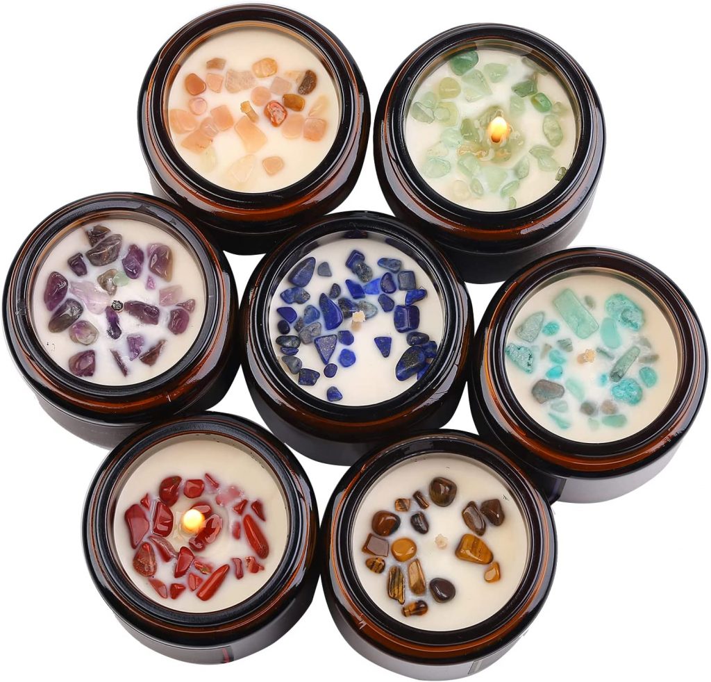 STONE OF LIFE Crystal Candles, Chakra Candles Set of Seven