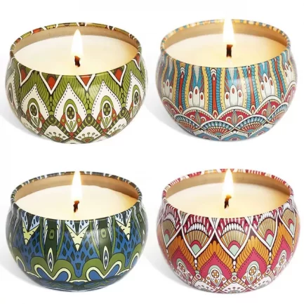 4pcs Natural Soy Wax Scented Candles Portable Travel Tin Candle