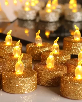 6pcs LED Candles Lights Christmas Decorations Glitter Gold Powder Candles Tea Light