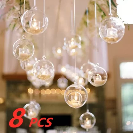8PCS Globe Shape Glass Candlestick Tea Light Holder Succulent Style Hanging Candle