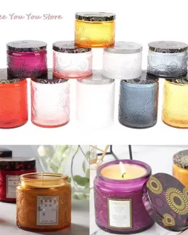 op 120/250ml Color carved Glass Candle Cup With Lid Scented Candle Jar