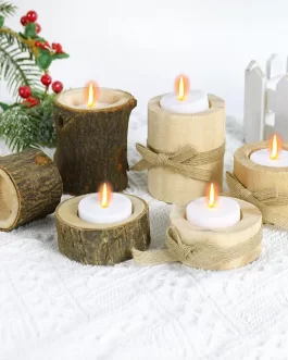 Wooden Candle Holder Bark Stake Plant Pot Votive Tea Light